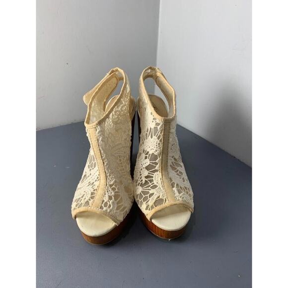 Lucky Brand Womens Ivory Lace Wedge Sandals Size 8 - Picture 2 of 8